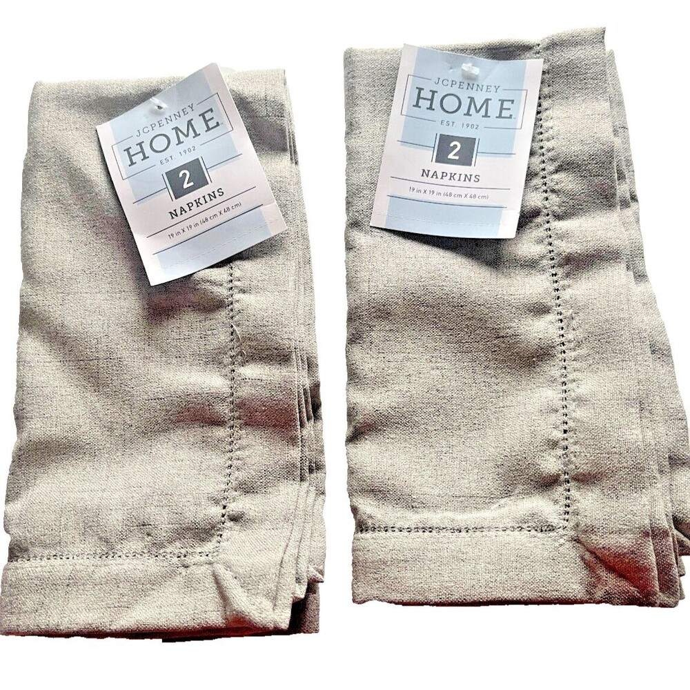 JCP Hemstitch Fabric Napkins Pebblestone Gray JC Penney 19x19 Easy Care Set of 4